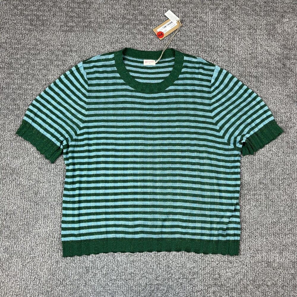 Gorman Top Womens AU20 US16 Green All Aligned Knit Stripe Metallic Boho Stretch